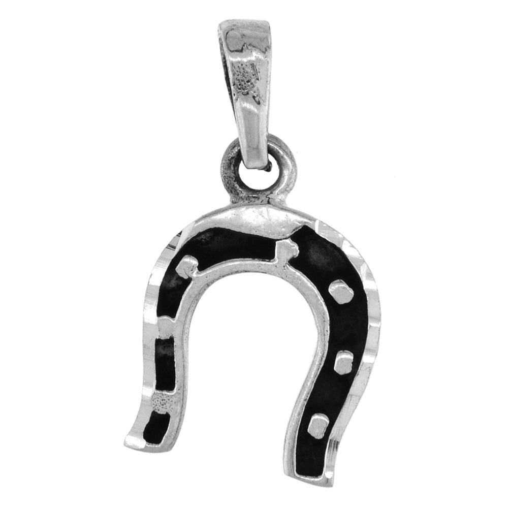 SMALL 3/4 INCH STERLING SILVER 7 NAIL HORSESHOE PENDANT FOR MEN AND WOMEN DIAMOND-CUT OXIDIZED FINISH NO CHAIN (NO CHAIN)