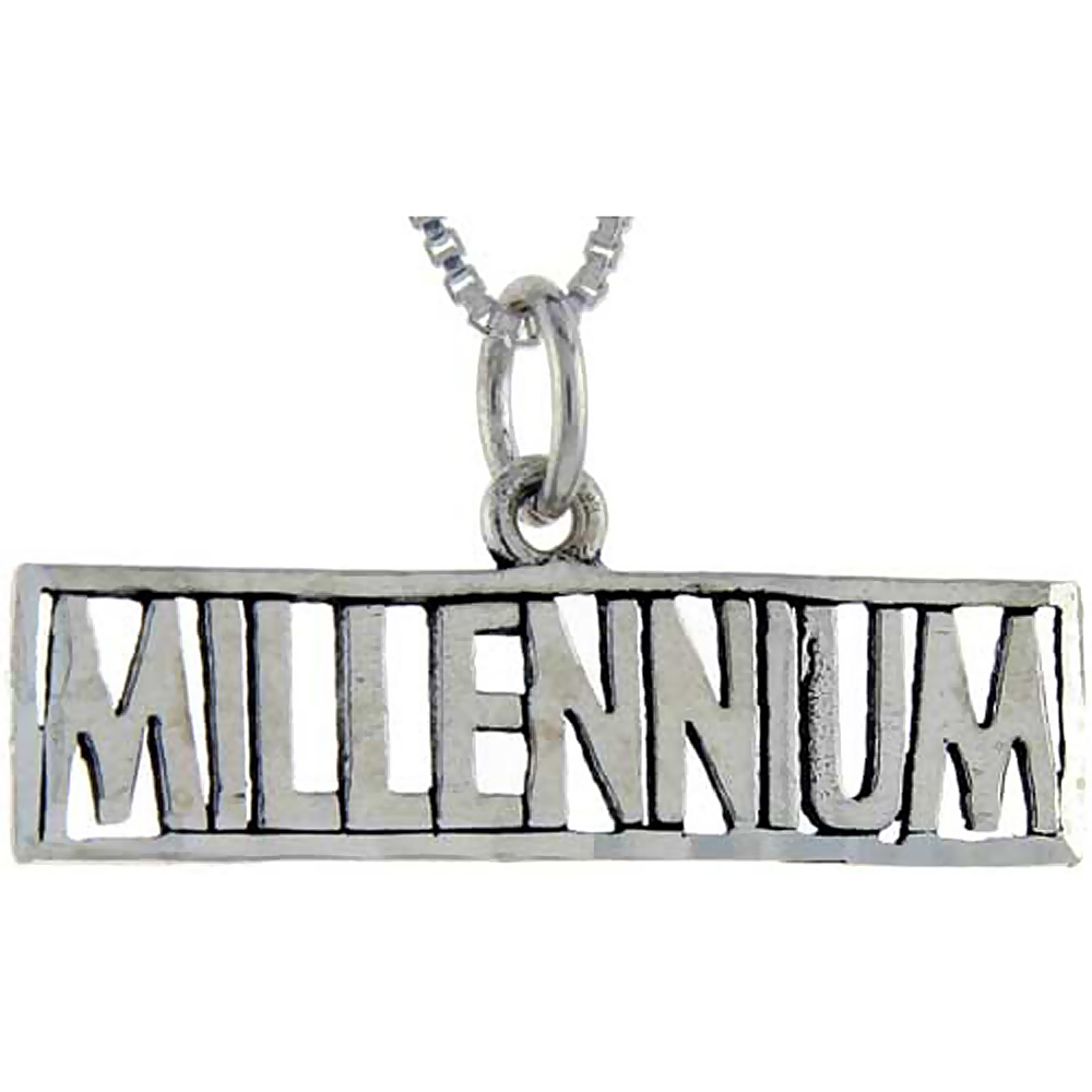 STERLING SILVER MILLENNIUM WORD PENDANT TALKING CHARM FOR WOMEN AND MEN 1 INCH WIDE