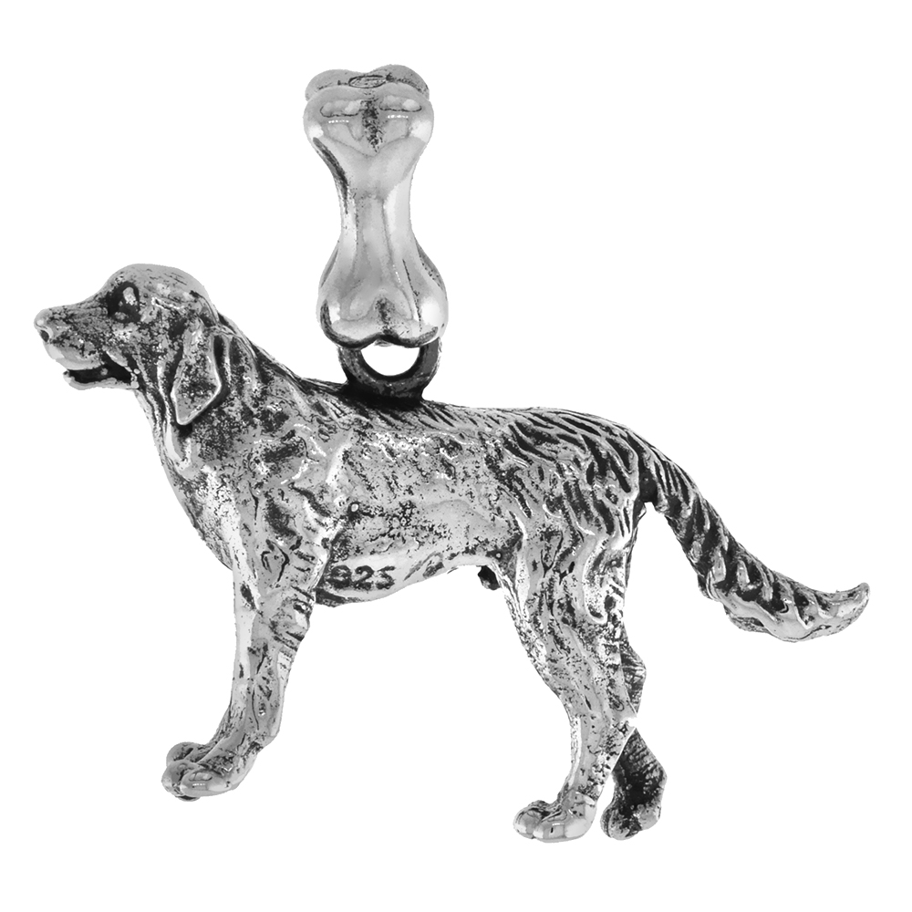STERLING SILVER GOLDEN RETRIEVER DOG PENDANT 3-D FULL BODY