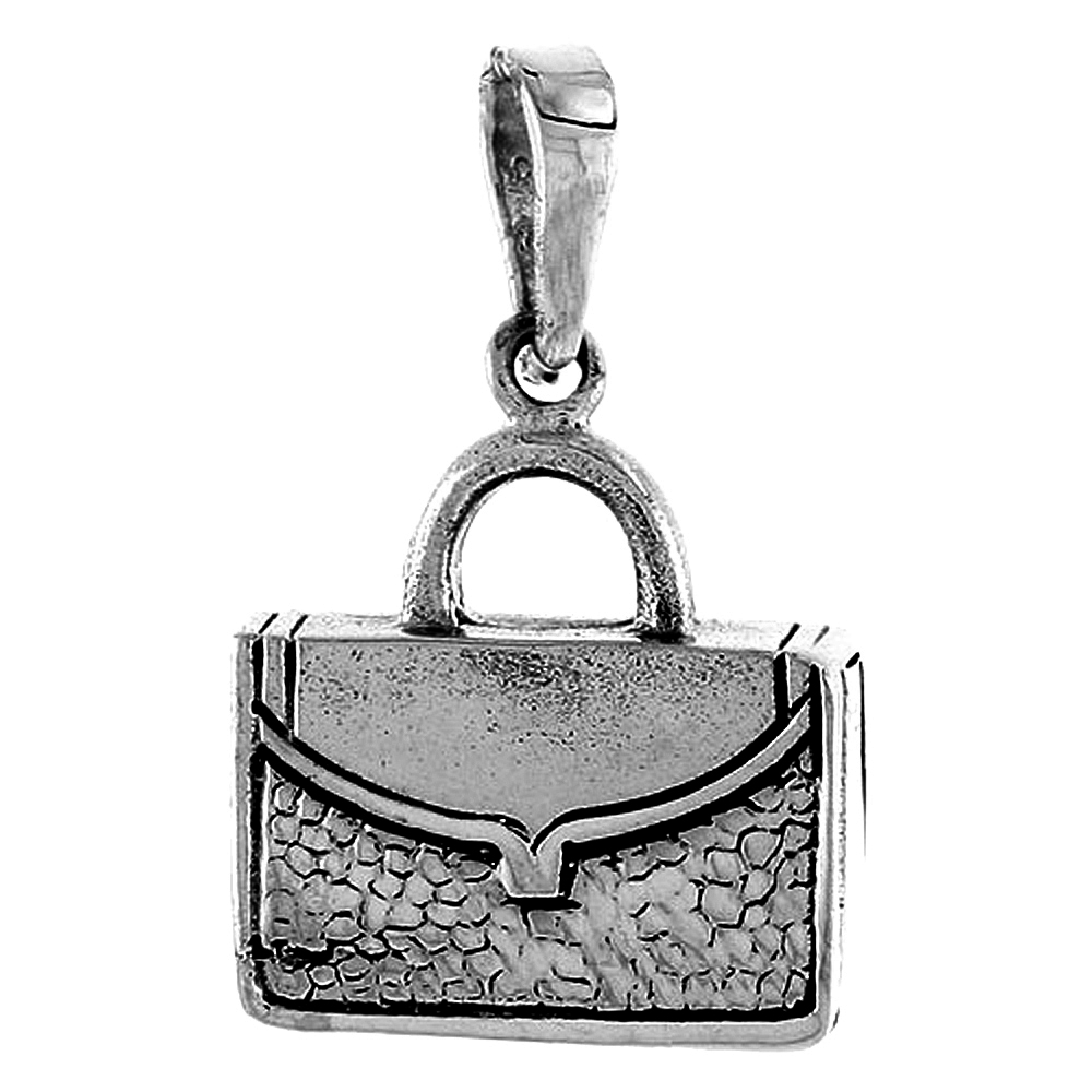 STERLING SILVER BRIEFCASE PENDANT FOR WOMEN OXIDIZED ANTIQUE FINISH 3/4 INCH TALL NO CHAIN