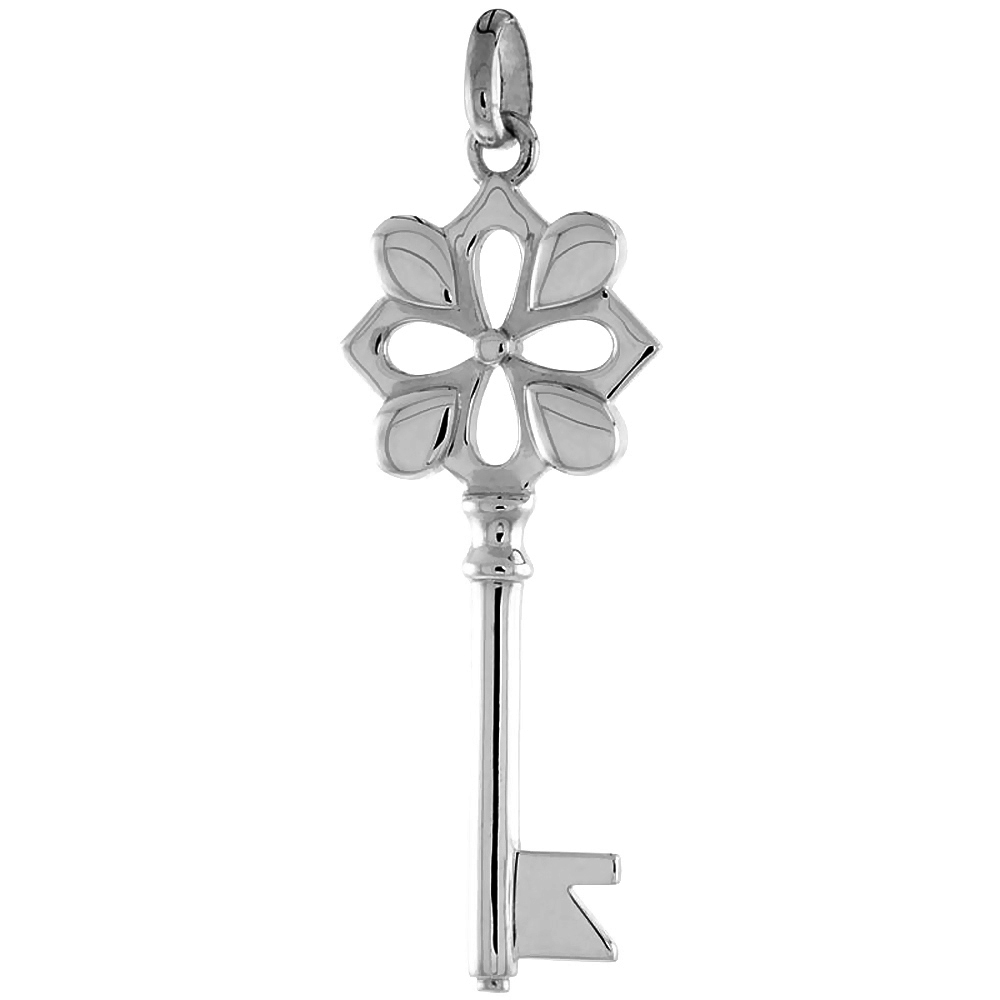 STERLING SILVER VINTAGE DESIGN SKELETON KEY PENDANT RHOMBUS BOW FLAWLESS POLISHED FINISH 1 1 INCH TALL NO CHAIN