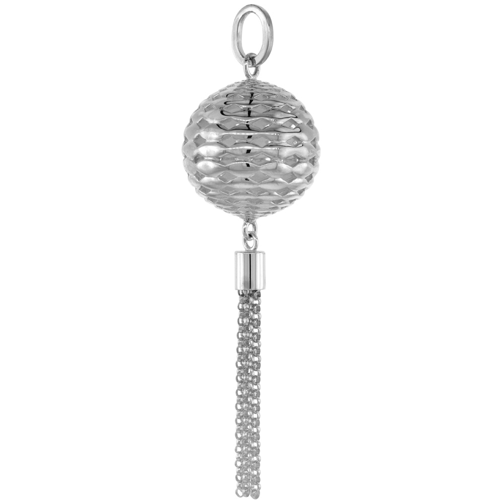 STERLING SILVER GLOBE CHINESE LANTERN PENDANT WITH TASSEL WOMEN FLAWLESS FINISH 3/4 INCH NO CHAIN