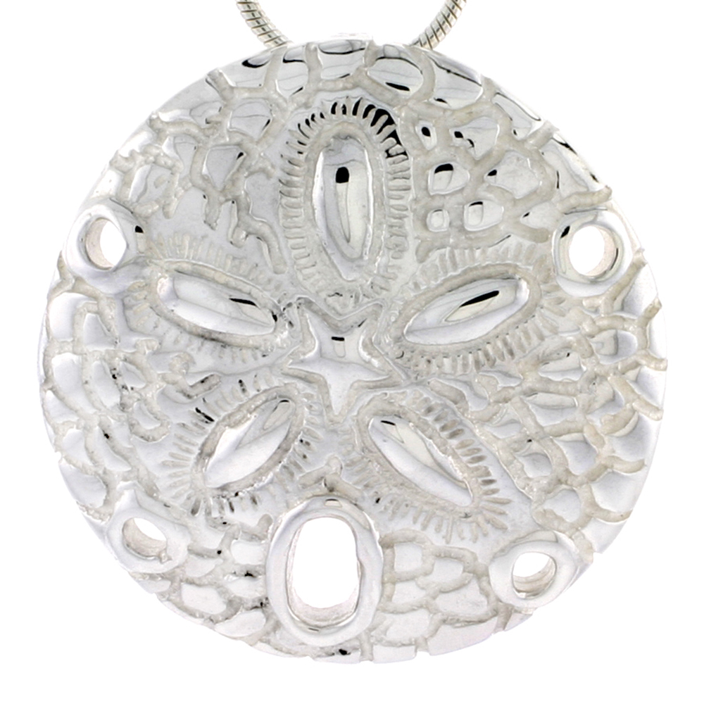 STERLING SILVER SAND DOLLAR PENDANT FOR WOMEN FLAWLESS POLISHED FINISH 1 1/16 INCH TALL NO CHAIN
