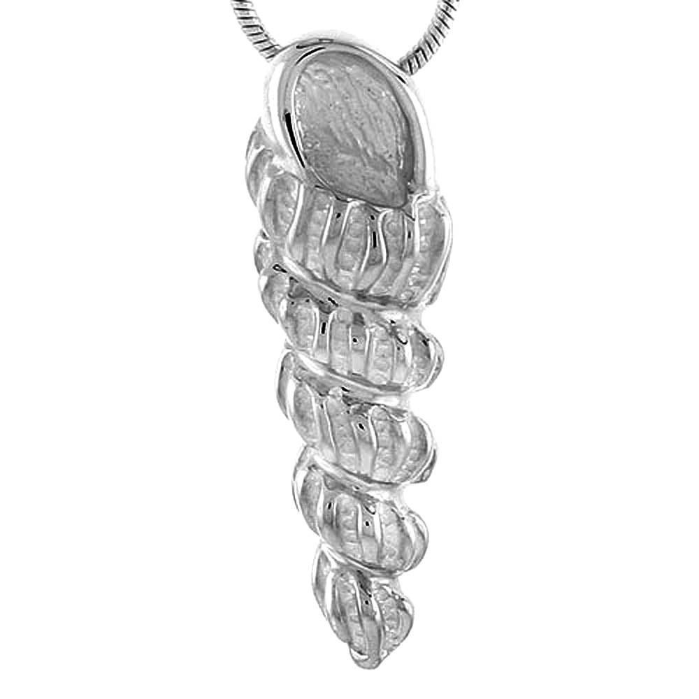 STERLING SILVER TURRITELLA SEA SNAIL PENDANT FOR WOMEN FLAWLESS POLISHED FINISH 1 1/8 INCH TALL NO CHAIN (NO CHAIN)