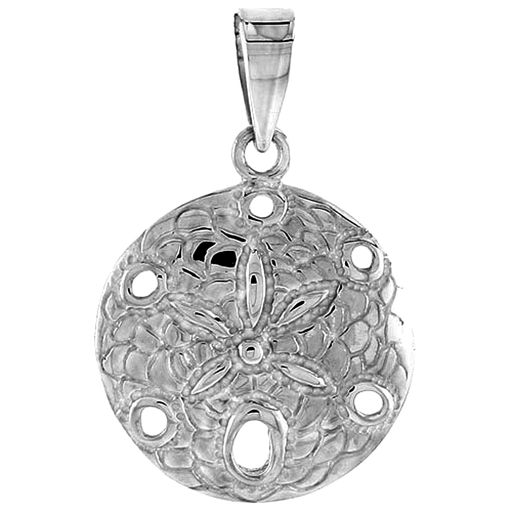 STERLING SILVER SAND DOLLAR PENDANT FOR WOMEN FLAWLESS POLISHED FINISH 3/4 INCH TALL NO CHAIN