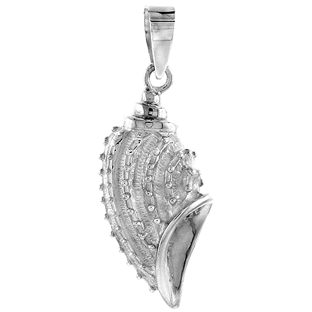 STERLING SILVER SEA SNAIL SHELL NECKLACE FOR WOMEN FLAWLESS POLISHED FINISH 1 INCH TALL NO CHAIN