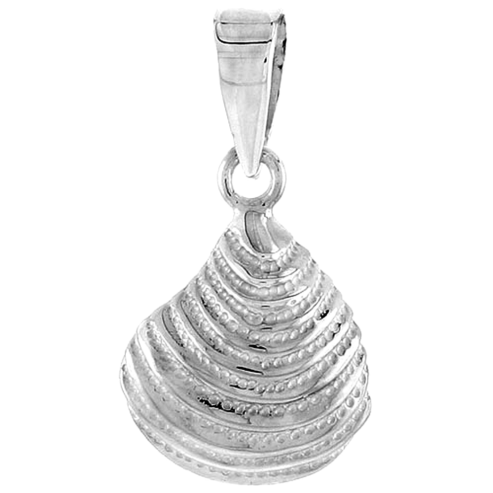 DAINTY STERLING SILVER SADDLE OYSTER SHELL PENDANT FOR WOMEN FLAWLESS POLISHED FINISH 1/2 INCH TALL NO CHAIN