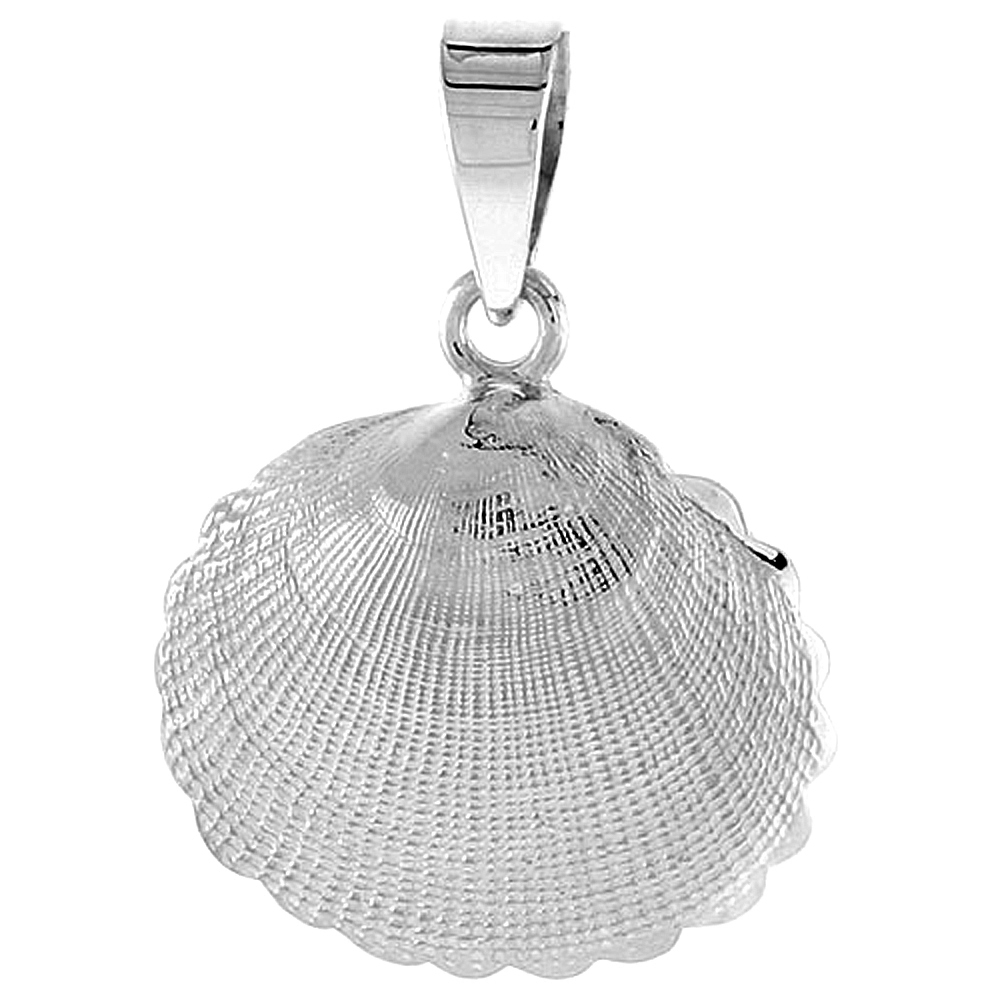 DAINTY STERLING SILVER CLAMSHELL PENDANT FOR WOMEN FLAWLESS POLISHED FINISH 3/4 INCH TALL NO CHAIN