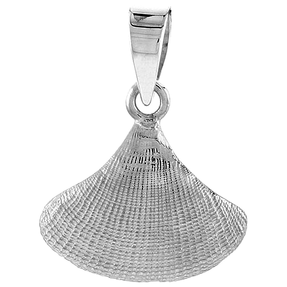 DAINTY STERLING SILVER CLAMSHELL PENDANT FOR WOMEN FLAWLESS POLISHED FINISH 1/2 INCH TALL NO CHAIN