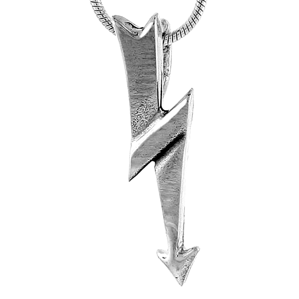 STERLING SILVER LIGHTNING BOLT PENDANT, 1 INCH WIDE NO CHAIN