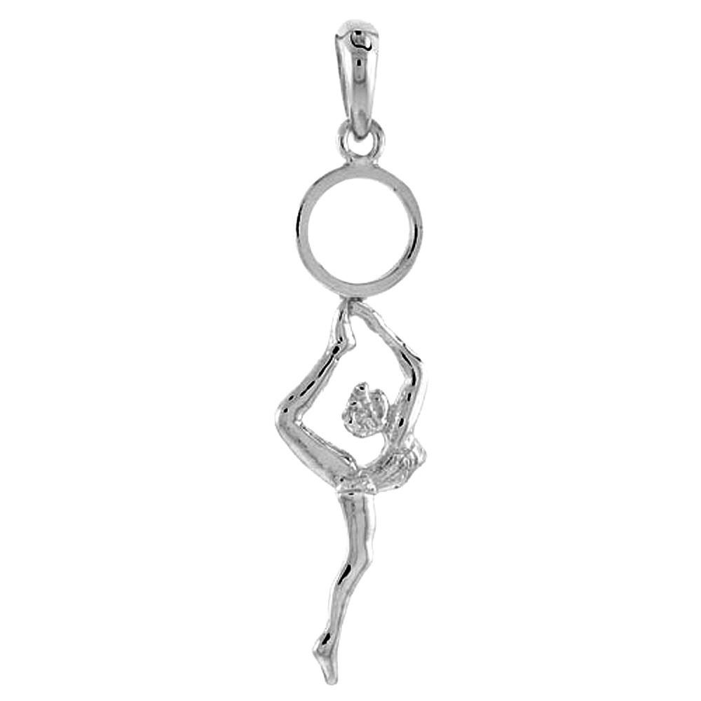 STERLING SILVER FLEXIBLE POSE FEMALE BALLERINA PENDANT WOMEN OXIDIZED ANTIQUE FINISH 1 1/2 INCH TALL NO CHAIN