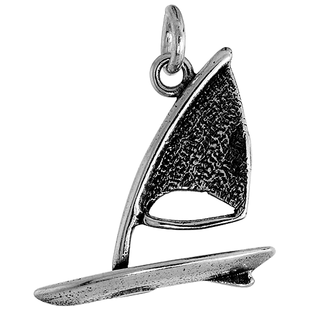STERLING SILVER WINDSURF PENDANT FOR WOMEN OXIDIZED ANTIQUE FINISH 1 INCH TALL NO CHAIN