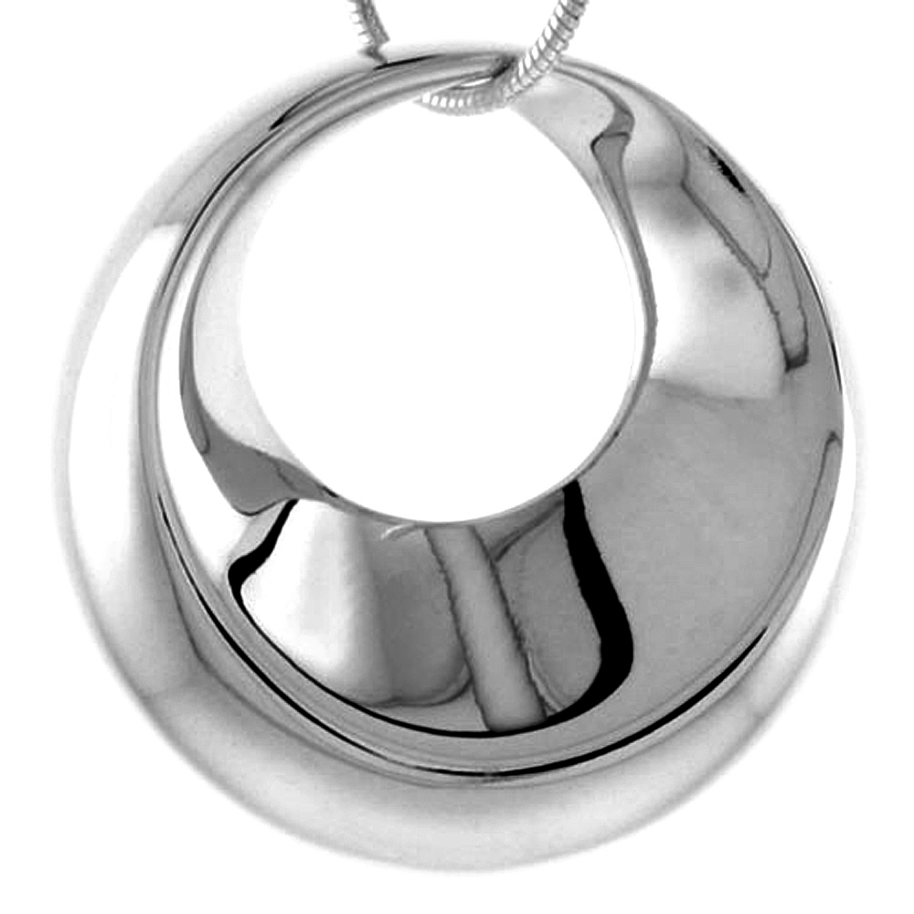 STERLING SILVER FLOATING CIRCLE PENDANT FOR WOMEN FLAWLESS POLISHED FINISH 1 INCH TALL NO CHAIN