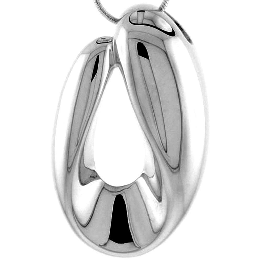 STERLING SILVER U SHAPE FLOATING PENDANT FOR WOMEN FLAWLESS POLISHED FINISH 1 3/8 INCH TALL NO CHAIN