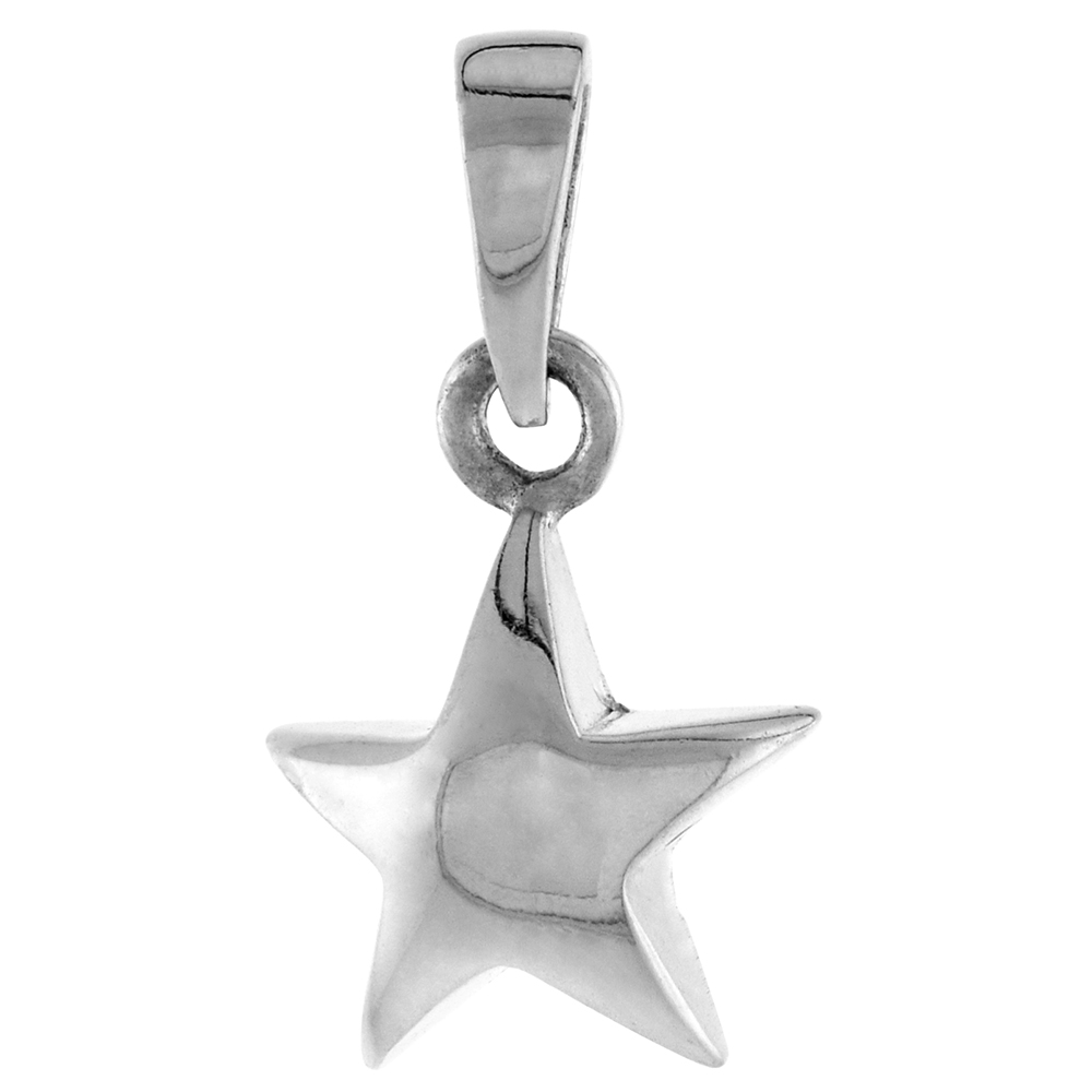 STERLING SILVER PUFFY STAR NECKLACE FOR WOMEN OXIDIZED ANTIQUE FINISH 1/2 INCH TALL NO CHAIN (NO CHAIN)