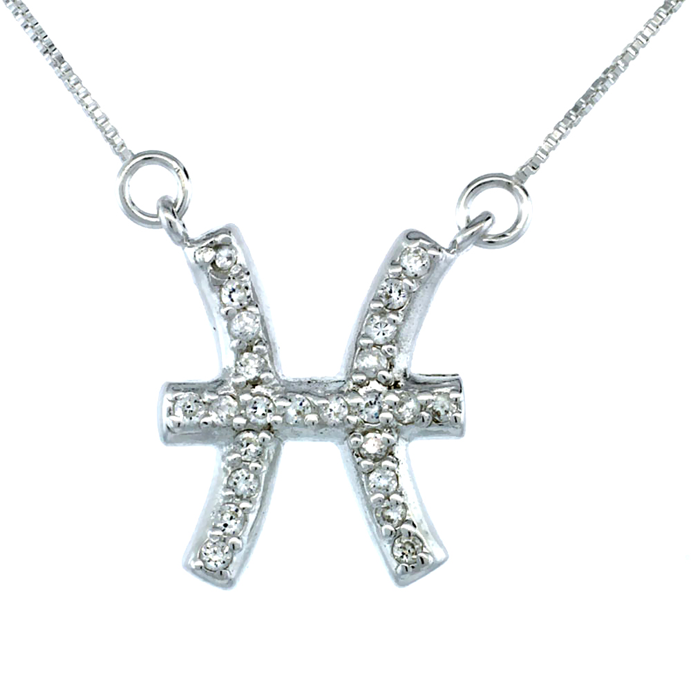 STERLING SILVER ZODIAC SIGN PISCES PENDANT NECKLACE, " THE FISH " ASTROLOGICAL SIGN ( FEB 20 - MAR 20 ), 7/8 IN. (22 MM) TALL