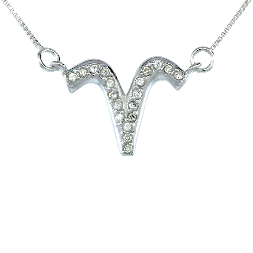 STERLING SILVER ZODIAC SIGN ARIES PENDANT NECKLACE, " THE RAM " ASTROLOGICAL SIGN ( MAR 21 - APR 20 ), 11/16 IN. (17 MM) TALL