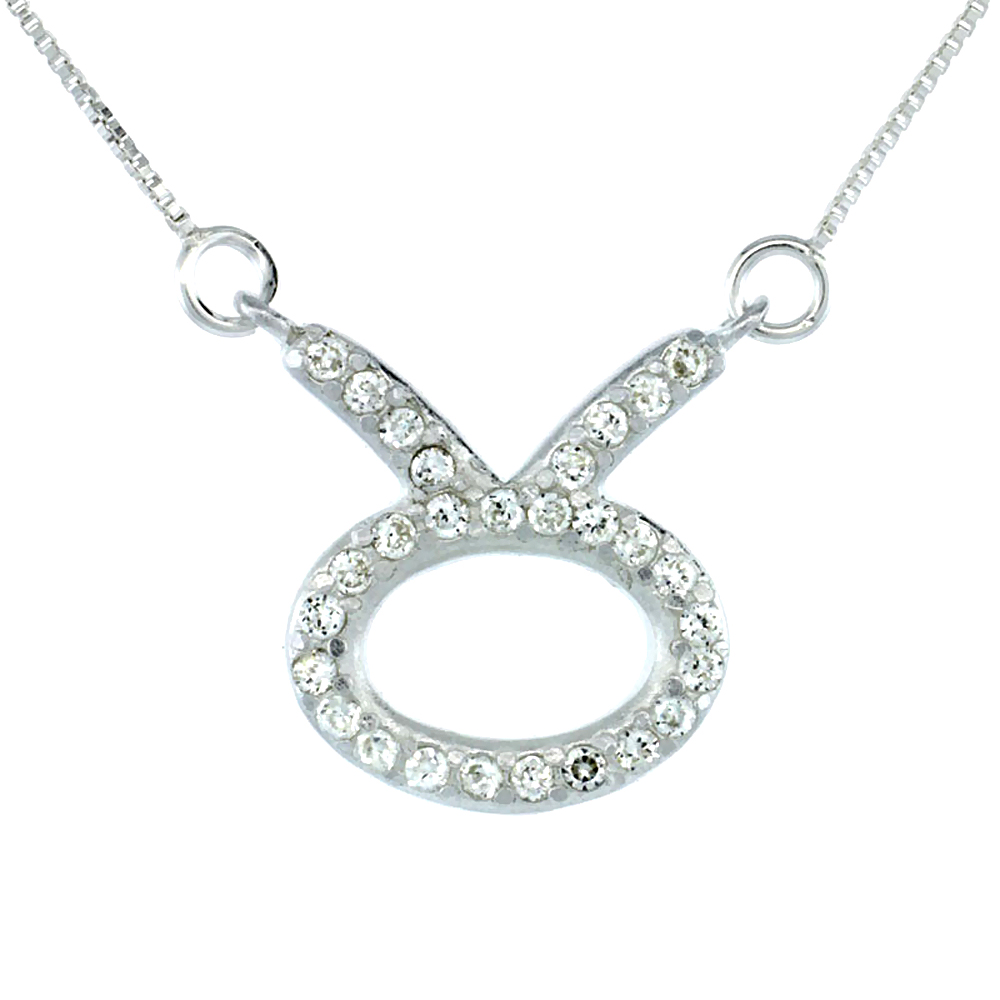 STERLING SILVER ZODIAC SIGN TAURUS PENDANT NECKLACE, " THE BULL " ASTROLOGICAL SIGN ( APR 21 - MAY 20 ), 3/4 IN. (19 MM) TALL