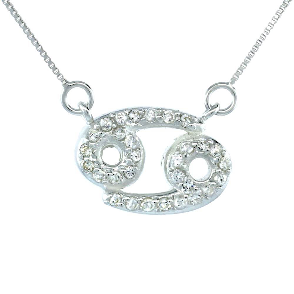 STERLING SILVER ZODIAC SIGN CANCER PENDANT NECKLACE, " THE CRAB " ASTROLOGICAL SIGN ( JUN 21 - JUL 22 ), 13/16 IN. (21 MM) WIDE