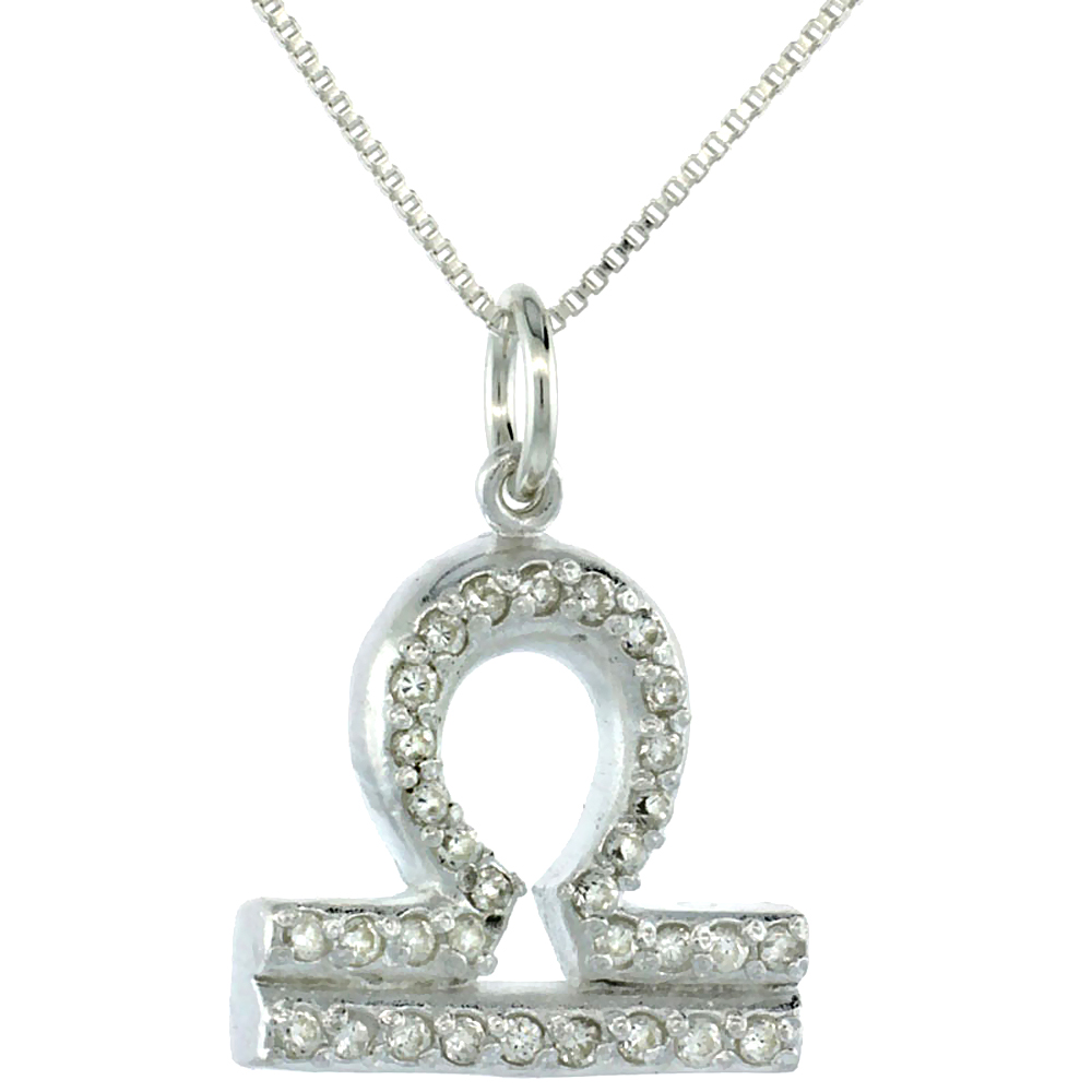 STERLING SILVER ZODIAC SIGN LIBRA PENDANT NECKLACE, " THE SCALES " ASTROLOGICAL SIGN ( SEPT 23 - OCT 22 ), 11/16 IN. (18 MM) TALL