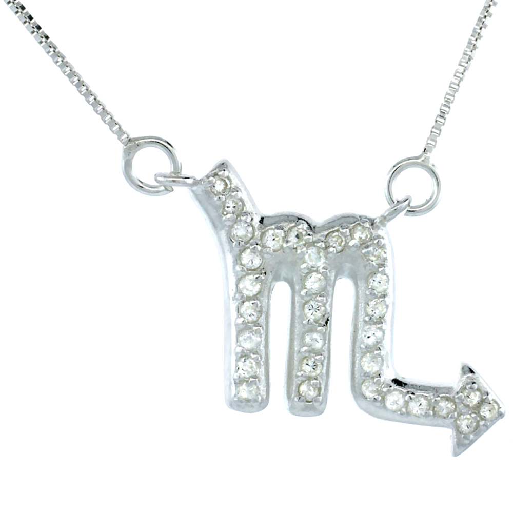 STERLING SILVER ZODIAC SIGN SCORPIO PENDANT NECKLACE, " THE SCORPION " ASTROLOGICAL SIGN ( OCT 23 - NOV 21 ), 3/4 IN. (19 MM) TALL