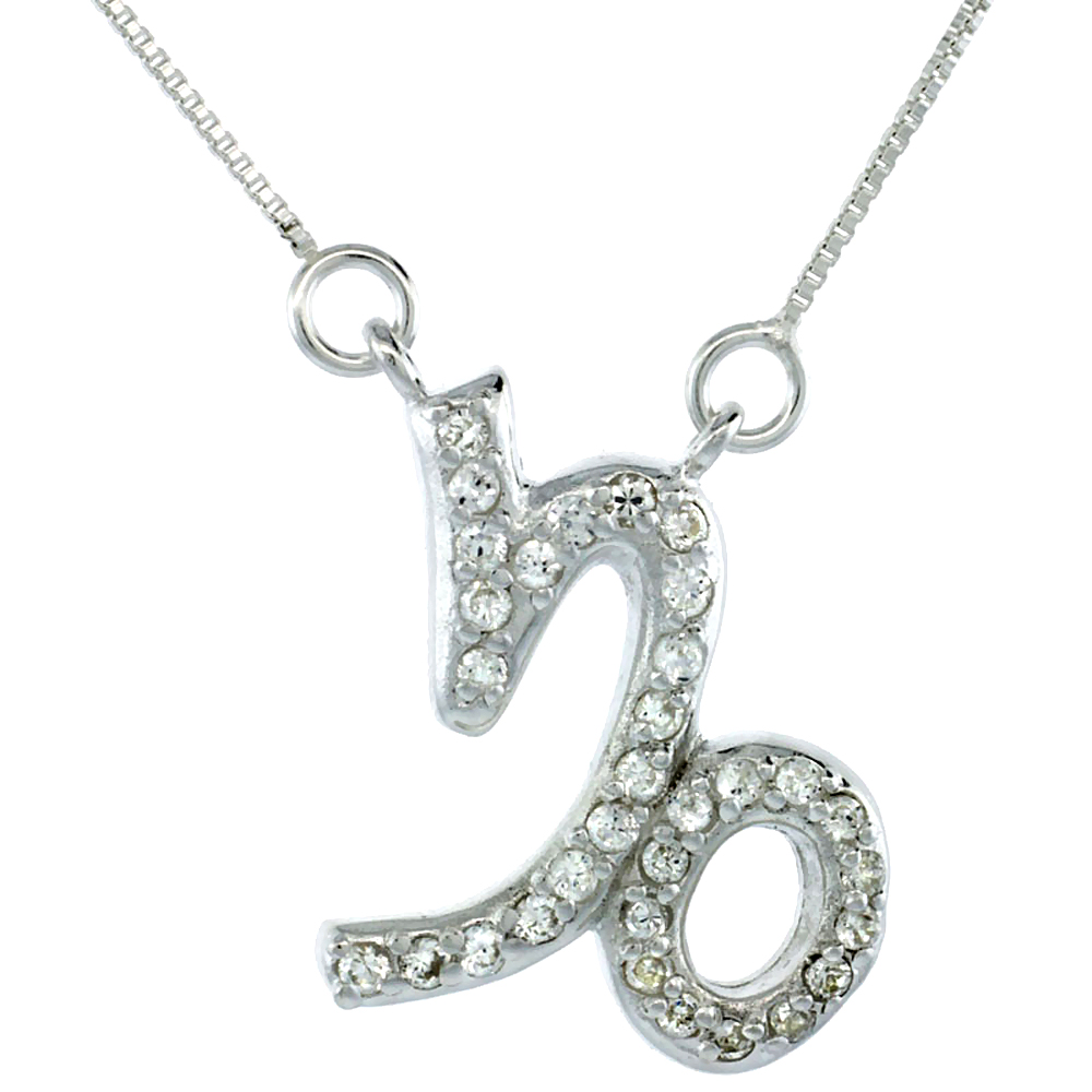 STERLING SILVER ZODIAC SIGN CAPRICORN PENDANT NECKLACE, " THE SEA-GOAT " ASTROLOGICAL SIGN ( DEC 22 - JAN 19 ), 15/16 IN. (24 MM) TALL