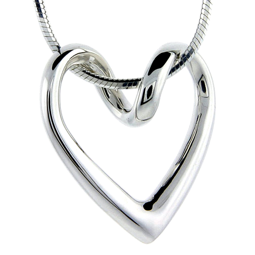 FLAWLESS STERLING SILVER FLOATING HEART NECKLACE 3/4 X 3/4 INCH