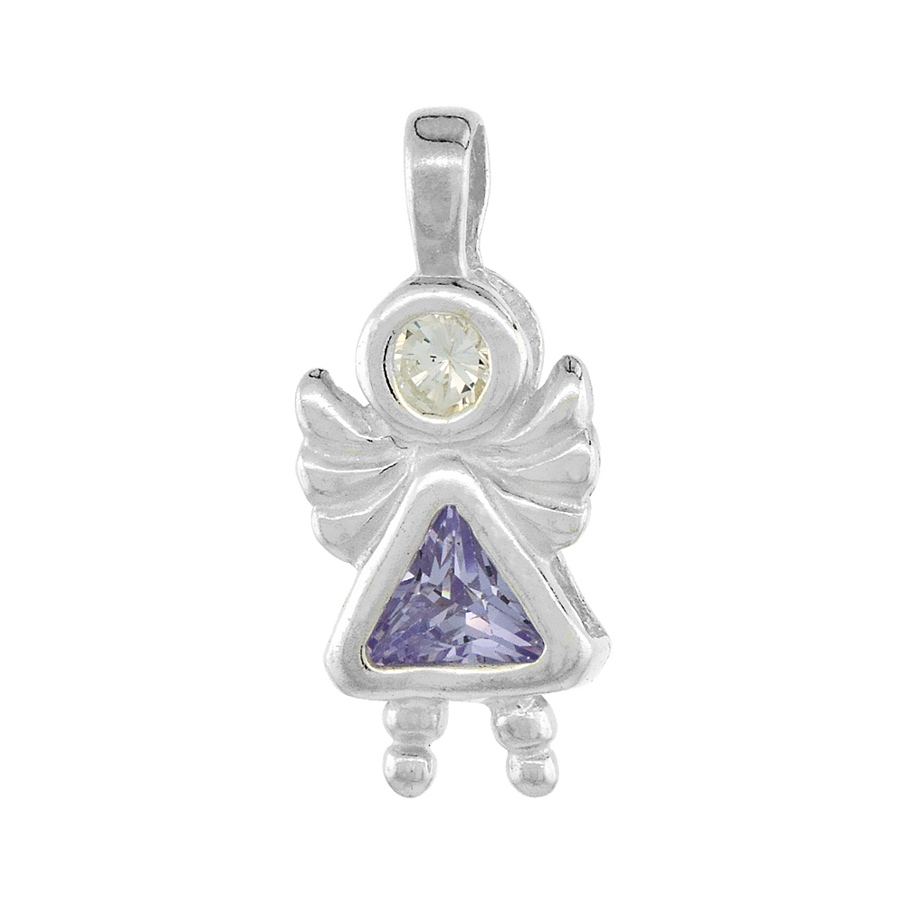 STERLING SILVER ALEXANDRITE CUBIC ZIRCONIA JUNE BIRTHSTONE ANGEL PENDANT NO CHAIN (NO CHAIN)