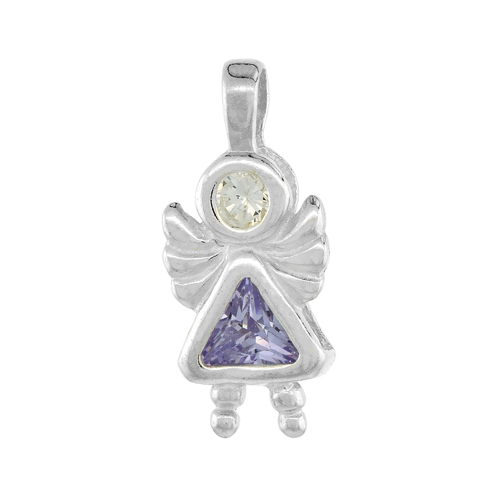 Sterling Silver Alexandrite Cubic Zirconia June Birthstone Baby Angel Necklace with 1.5 mm Bead Chain
