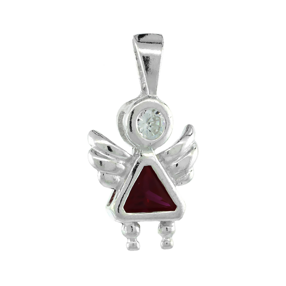 Sterling Silver Ruby Cubic Zirconia July Birthstone Baby Angel Pendant NO Chain