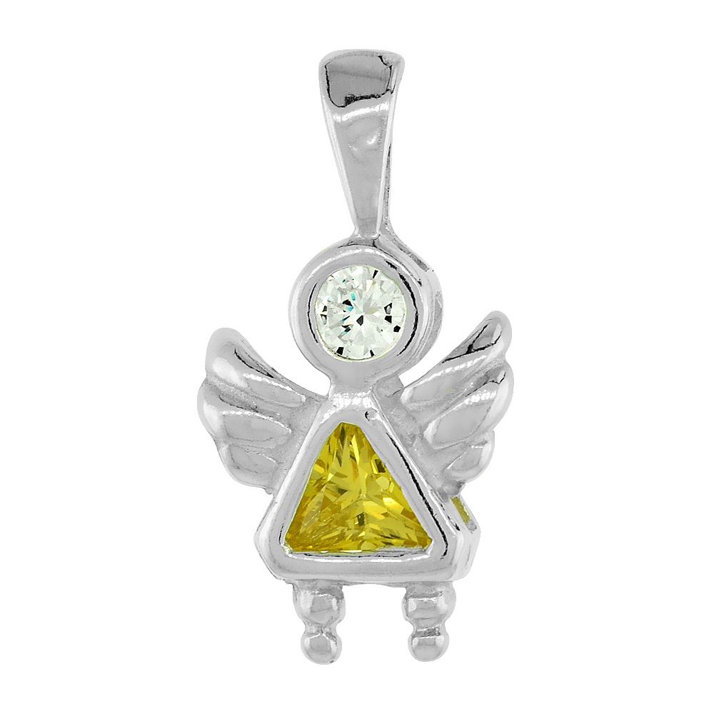STERLING SILVER CITRINE CUBIC ZIRCONIA NOVEMBER BIRTHSTONE ANGEL PENDANT NO CHAIN (NO CHAIN)