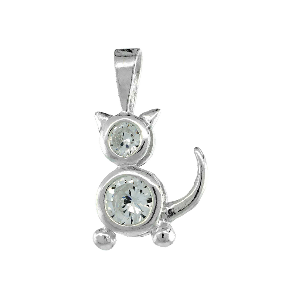 STERLING SILVER CLEAR CUBIC ZIRCONIA APRIL BIRTHSTONE CAT PENDANT NO CHAIN