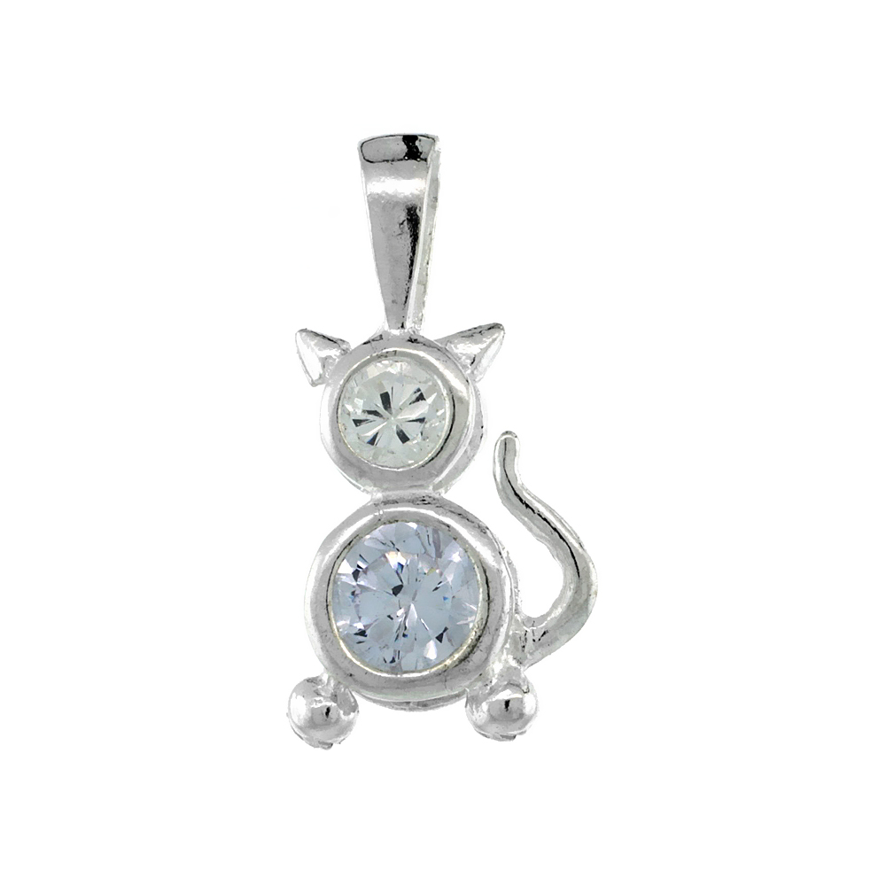 Sterling Silver Alexandrite Cubic Zirconia June Birthstone Cat Necklace with 1.5 mm Bead Chain