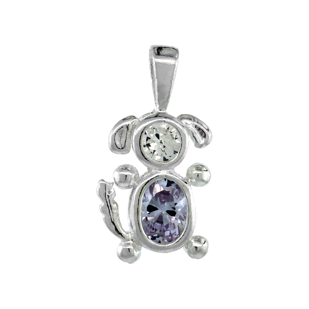 Sterling Silver Alexandrite Cubic Zirconia June Birthstone Dog Necklace with 1.5 mm Bead Chain