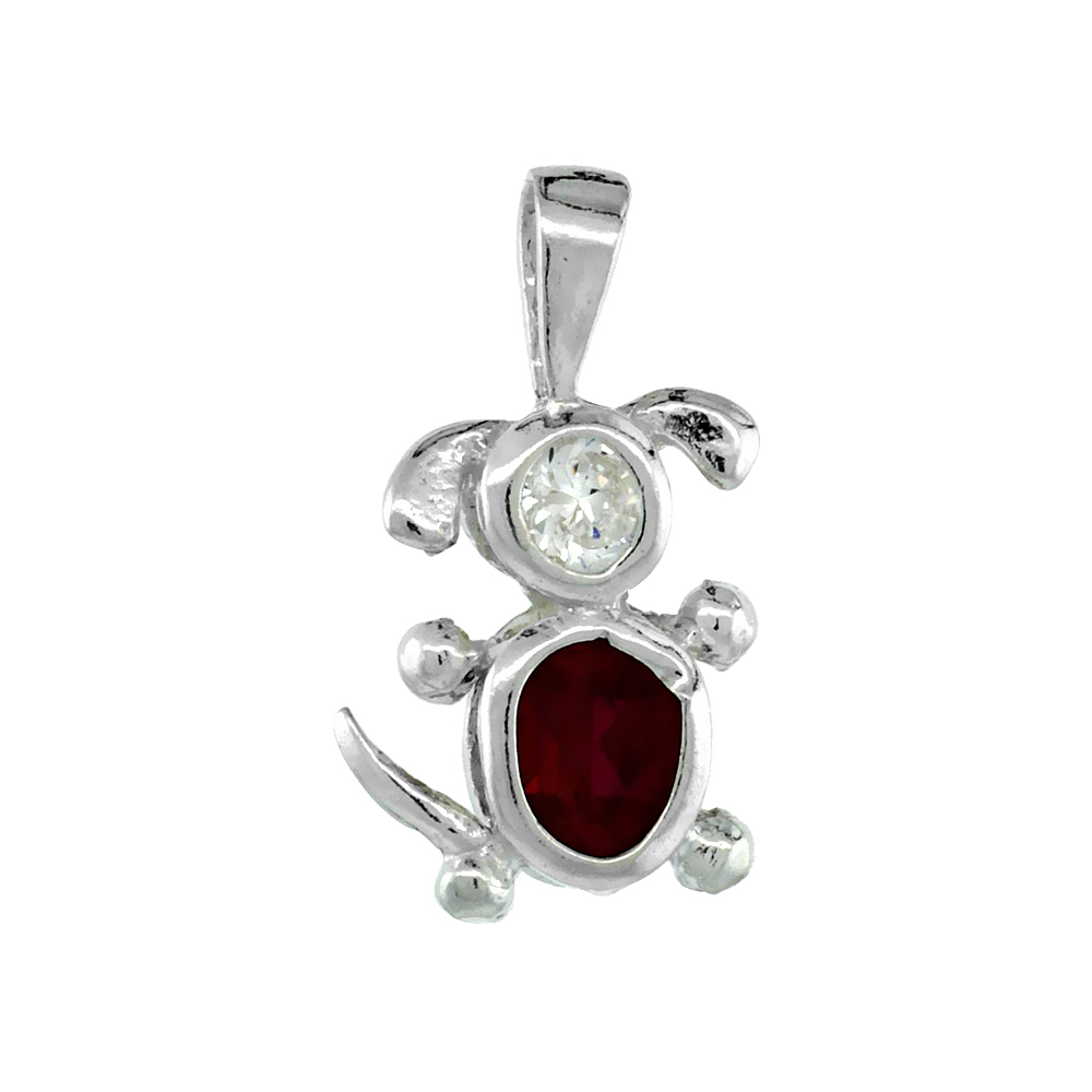 Sterling Silver Ruby Cubic Zirconia July Birthstone Dog Pendant NO Chain