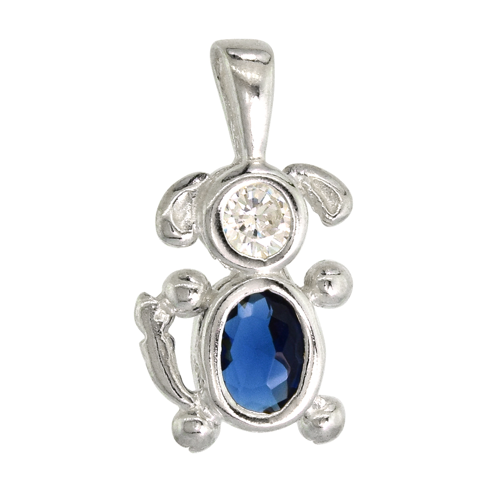 Sterling Silver Blue Sapphire Cubic Zirconia September Birthstone Dog Pendant NO Chain