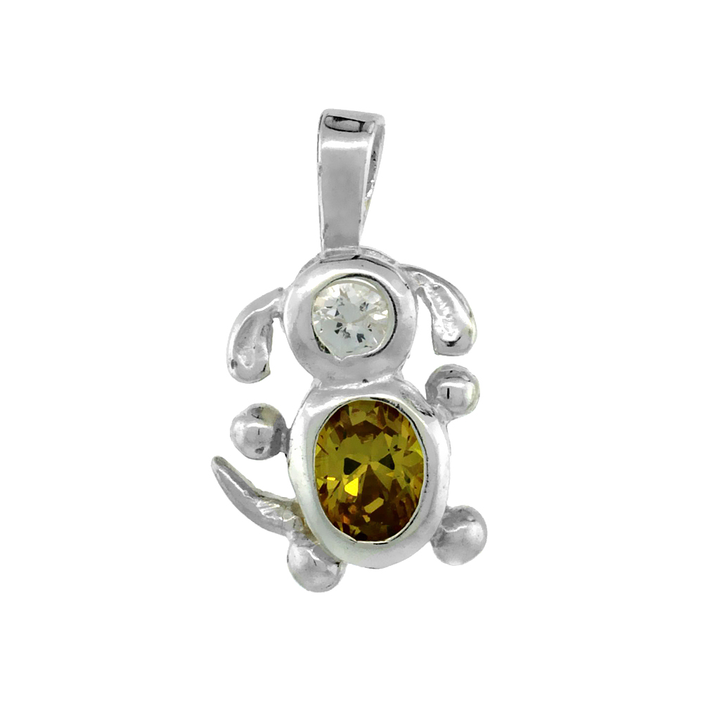 STERLING SILVER CITRINE CUBIC ZIRCONIA NOVEMBER BIRTHSTONE DOG PENDANT NO CHAIN