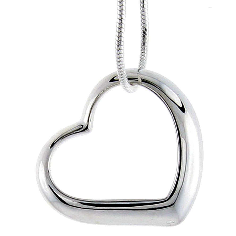 BEAUTIFUL STERLING SILVER CLASSIC VALENTINE FLOATING HEART NECKLACE, 7/8 X 1 INCH