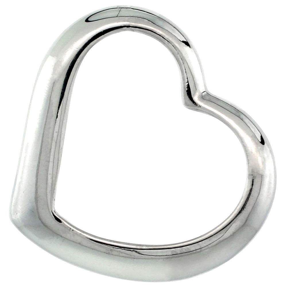 BEAUTIFUL STERLING SILVER CLASSIC VALENTINE FLOATING HEART NECKLACE, 5/8 X 3/4 INCH