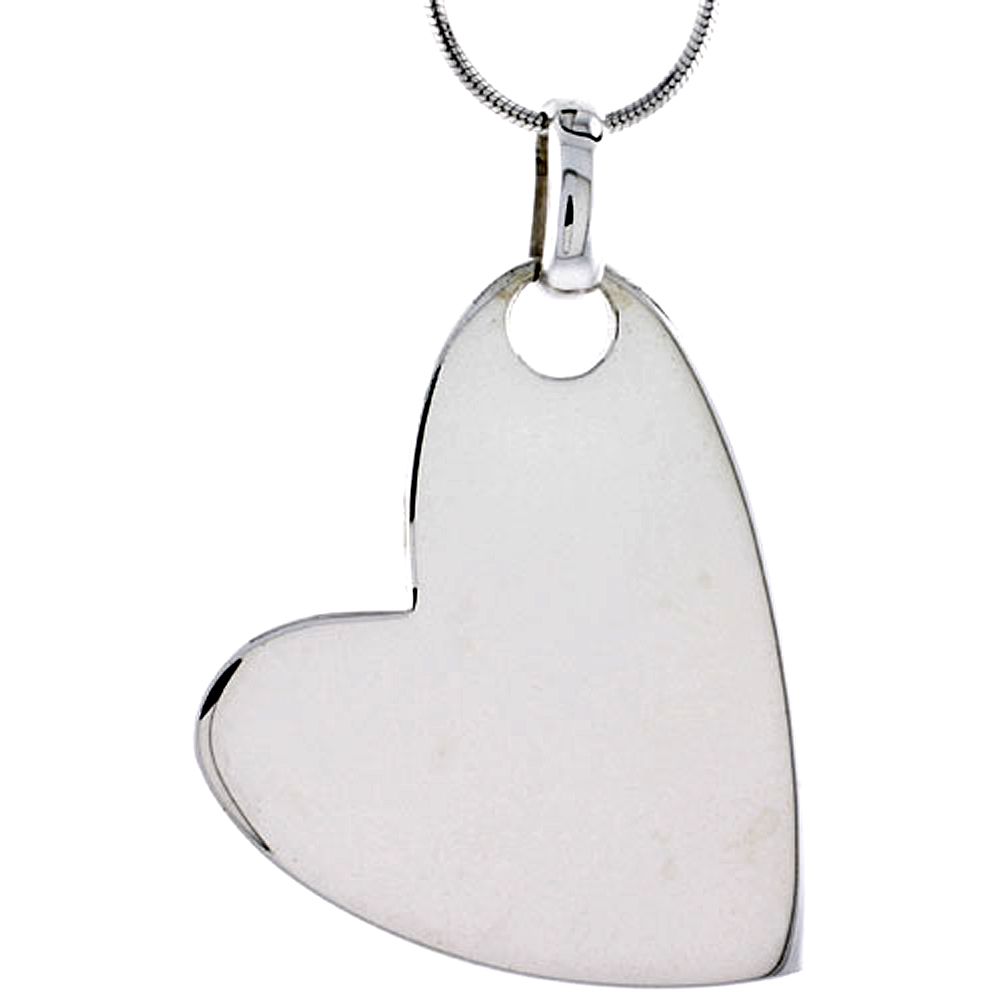 STERLING SILVER HIGH POLISHED SOLID FANCY HEART PENDANT, 1 1/2" (38 MM) TALL, W/ 18" THIN SNAKE CHAIN