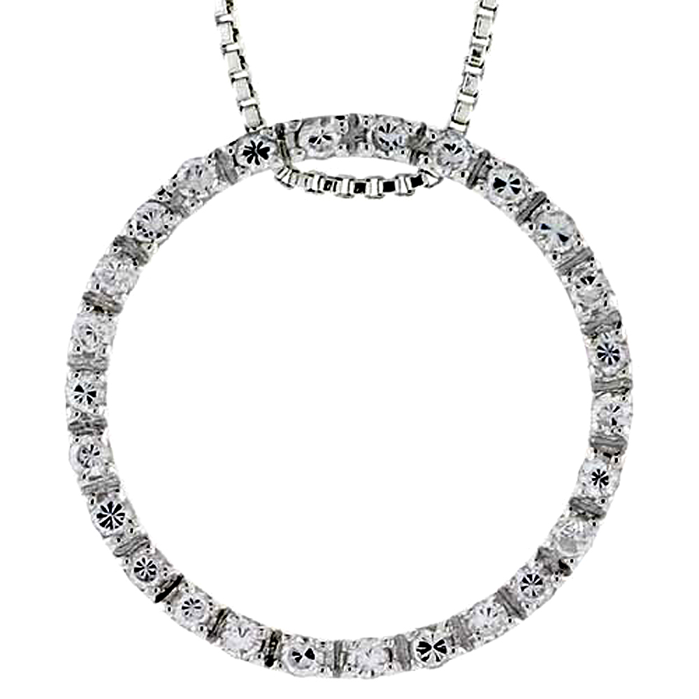 STERLING SILVER CIRCLE OF LIFE PENDANT SLIDE W/ HIGH QUALITY CZ STONES, 15/16" (23 MM) TALL