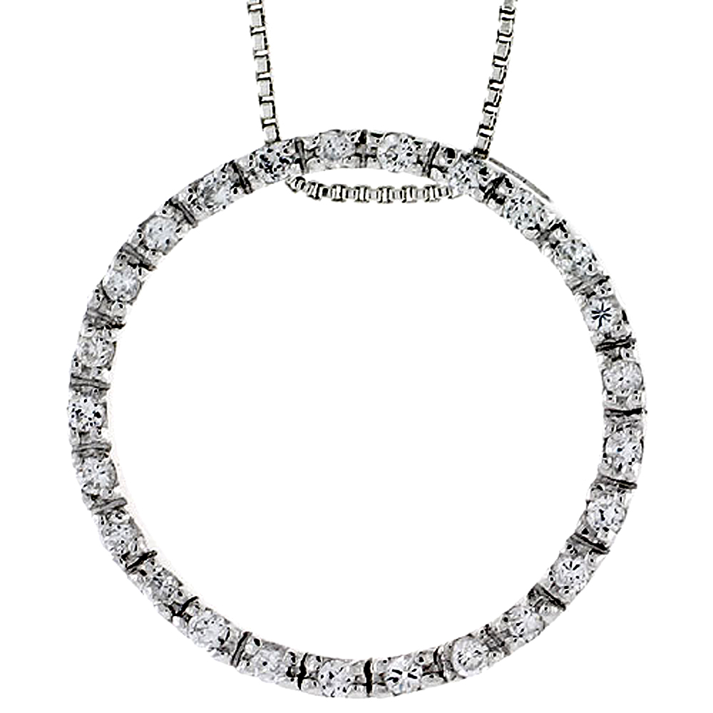 STERLING SILVER CIRCLE OF LIFE PENDANT SLIDE W/ HIGH QUALITY CZ STONES, 1 3/16" (29 MM) TALL