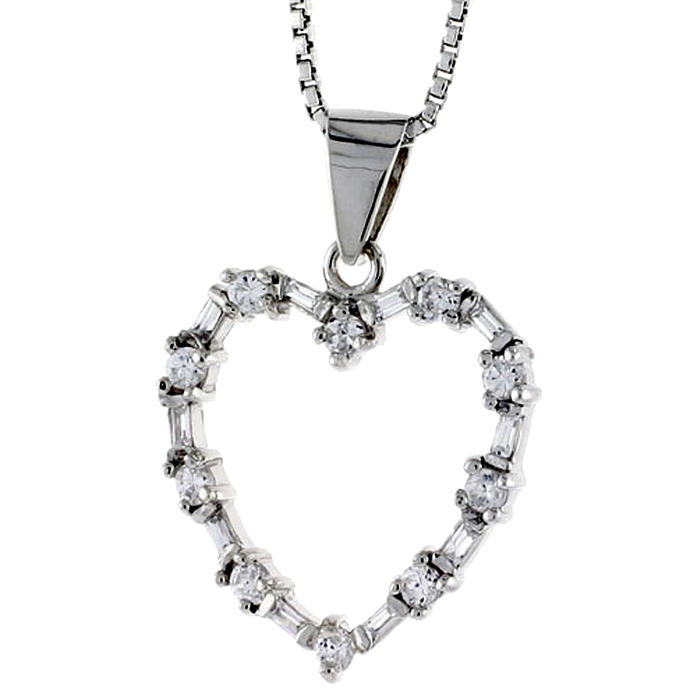 STERLING SILVER HEART PENDANT W/ HIGH QUALITY CZ STONES, 3/4" (20 MM) TALL