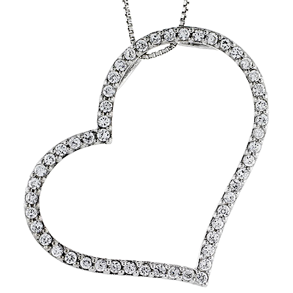 STERLING SILVER CZ CUT OUT HEART PENDANT SLIDE, 2 IN. (51 MM) TALL