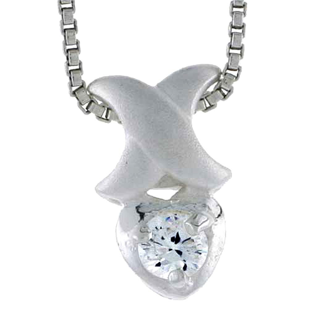 HIGH POLISHED STERLING SILVER 1/2" (13 MM) TALL TEENY HEART PENDANT, W/ 3MM BRILLIANT CUT CZ STONE, W/ 18" THIN BOX CHAIN