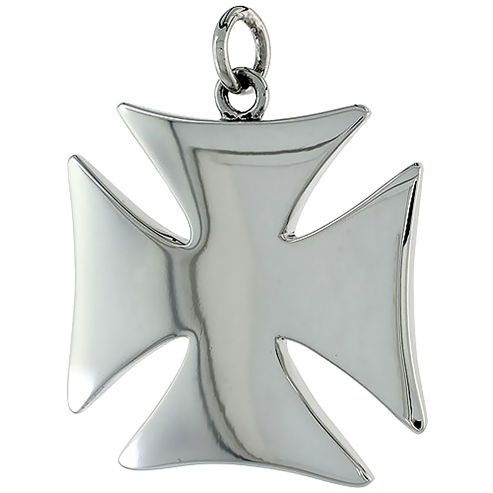 STERLING SILVER HIGH POLISHED CROSS PATTEE PENDANT, 1 1/4" (31 MM) TALL