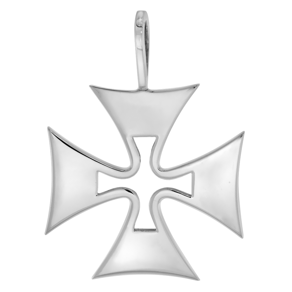 STERLING SILVER VOIDED MALTESE CROSS PENDANT FOR MEN FLAWLESS POLISHED FINISH 1 INCH (25 MM) TALL
