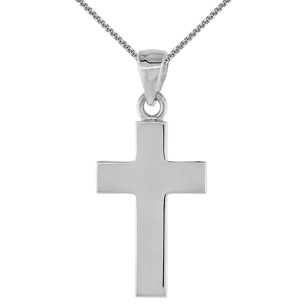 Sterling Silver Plain Cross Pendant High Polished, 15/16 inch wide