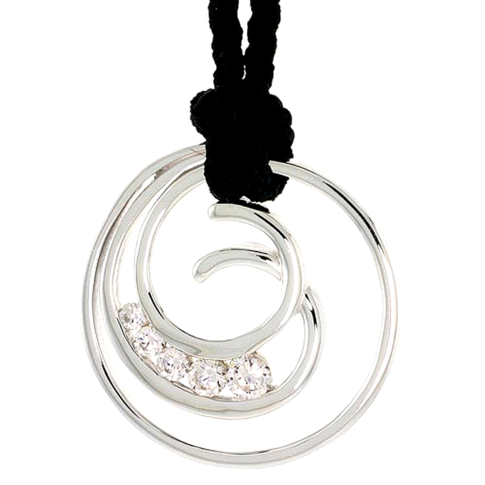 STERLING SILVER SPIRAL-INSPIRED GRADUATED JOURNEY PENDANT W/ 5 HIGH QUALITY CZ STONES, 1 1/8" (29 MM) TALL