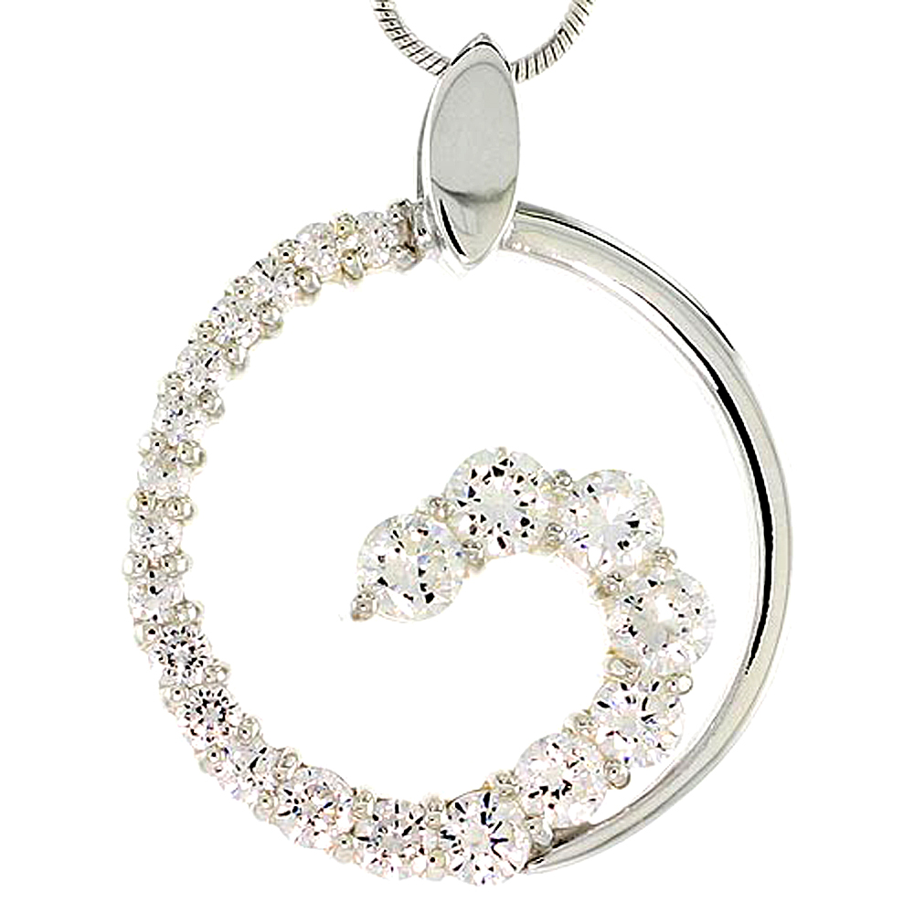 STERLING SILVER GRADUATED JOURNEY PENDANT W/ 21 HIGH QUALITY CZ STONES, 1" (25 MM) TALL